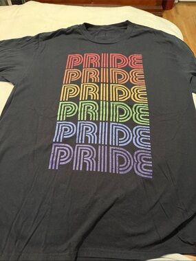 Black Men's Pride Graphic Tee with Rainbow Text